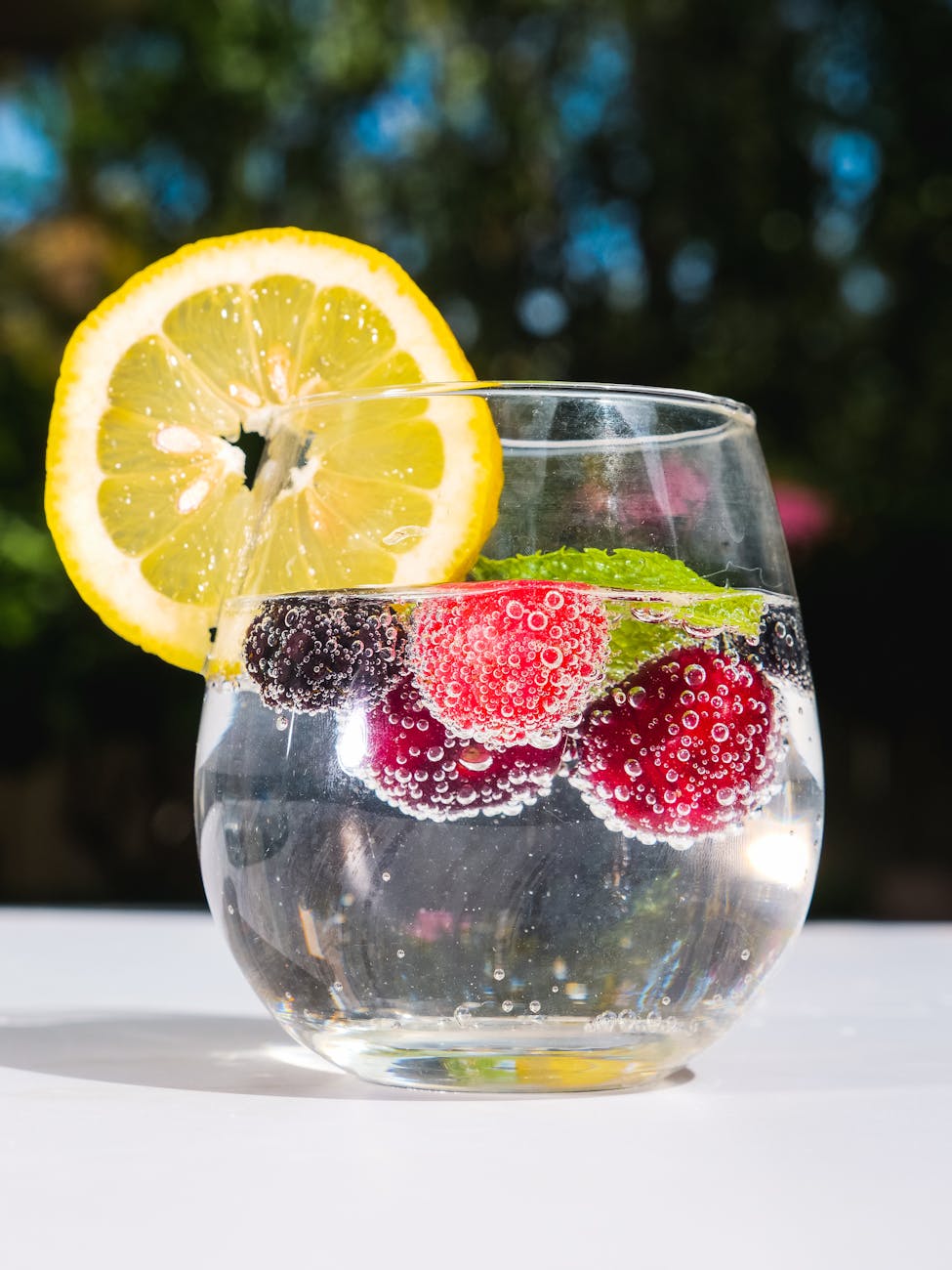 berries in sparkling water