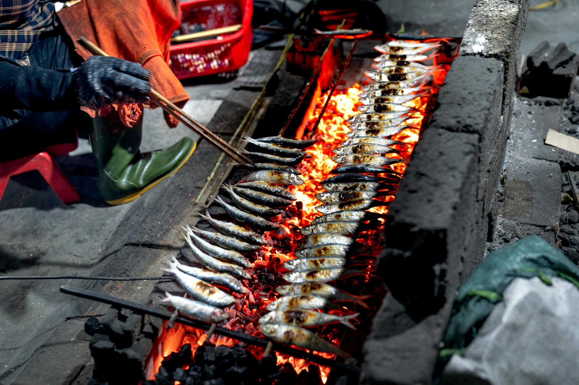 close up of fish on a grill