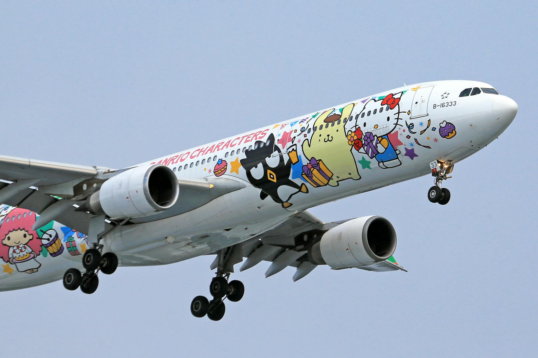 sanrio characters on an airplane