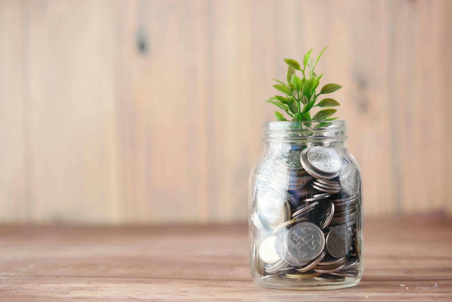 close up shot of a jar with coins